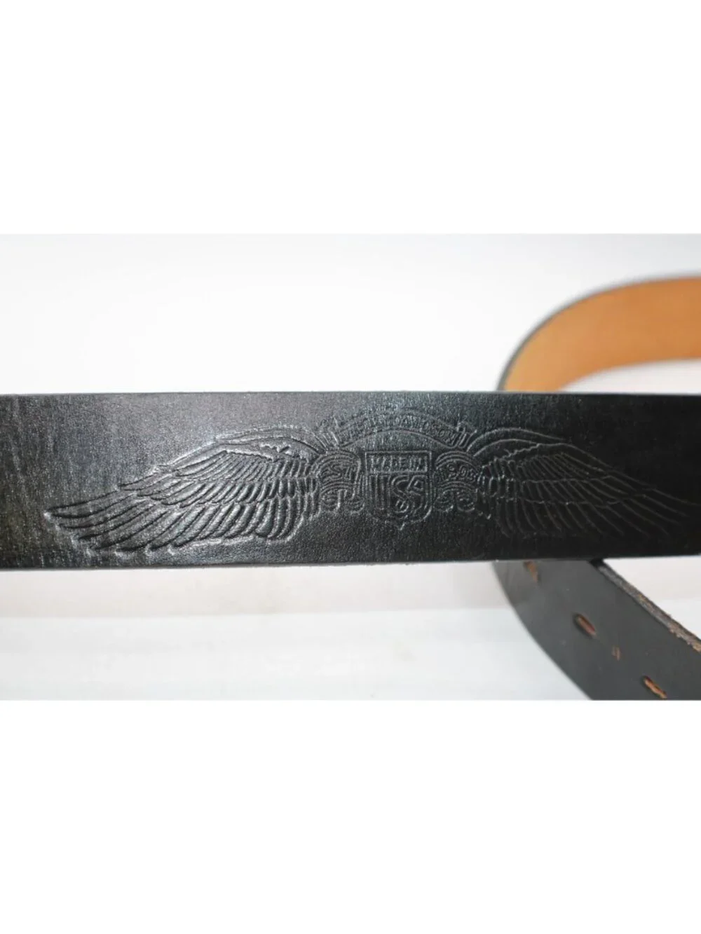 Harley-Davidson Black Leather Belt Size 36/38 Embossed Logo & Wings Design Made